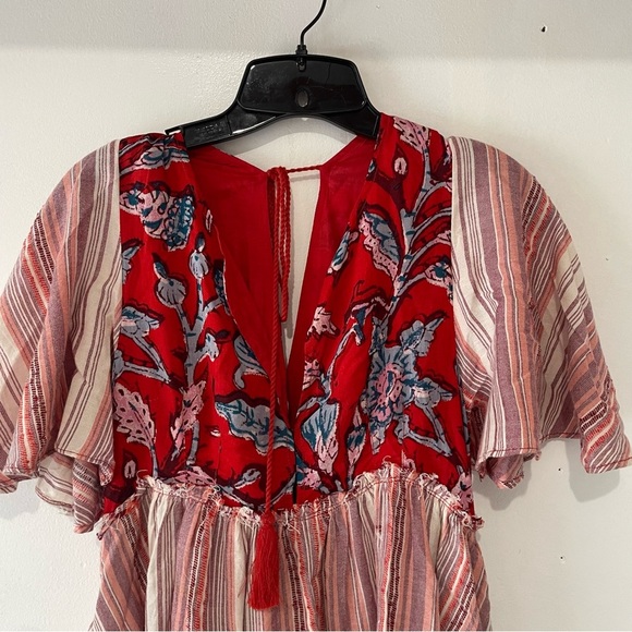 Free People Red Floral Stripes Under The Sun Tunic Top Mini Dress 37265 - Picture 4 of 13